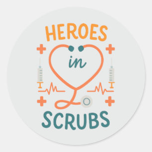 Adesivo Redondo Heróis em Scrubs – Design de Celebração da Semana
