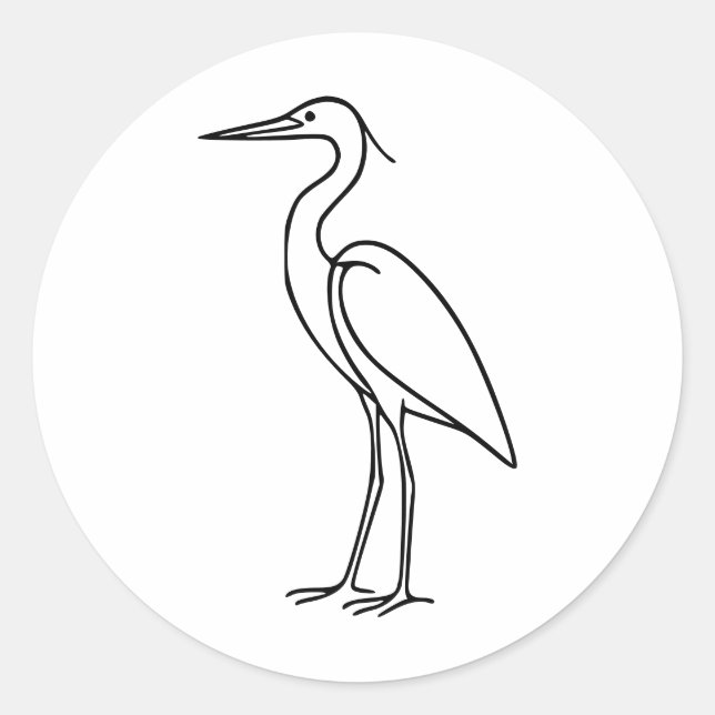 Adesivo Redondo Heron Line Art – Minimalist Bird Illustration  (Frente)