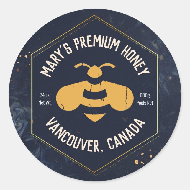 Adesivo Redondo Hexagon Honey Bee Logo Honey Jar (Frente)
