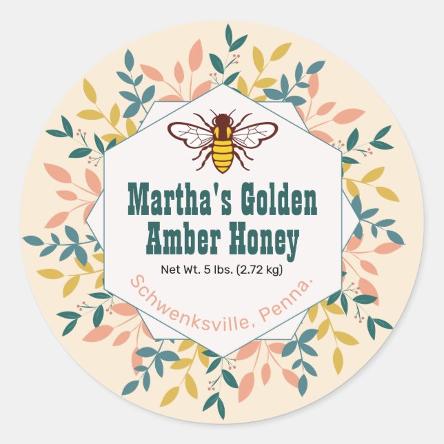 Adesivo Redondo Hexagon Wreath Anterior White Honey Jar (Frente)