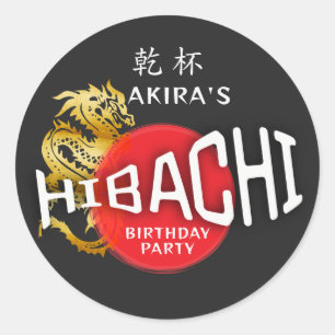 Adesivo Redondo Hibachi Chef CHURRASCO japonês Sushi Dragon Aniver
