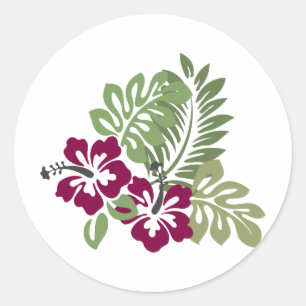 Adesivo Redondo Hibiscus Burgundy Foliage Decoração Floral Golfe B