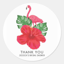Adesivo Redondo Hibiscus e Flamingo Tropical Obrigado Sticker