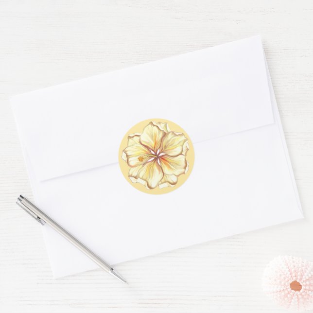 Adesivo Redondo Hibiscus & lace AMARELO (Envelope)