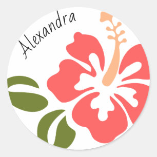 Adesivo Redondo Hibiscus Rosa Personalizado
