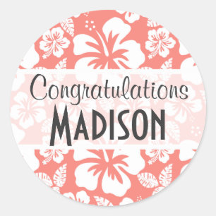 Adesivo Redondo Hibiscus Tropical Coral Rosa