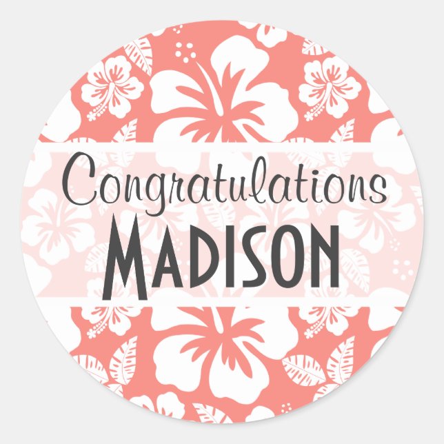 Adesivo Redondo Hibiscus Tropical Coral Rosa (Frente)