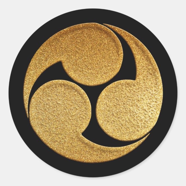 Adesivo Redondo Hidari Mitsu Tomoe Kamon em Dourado (Frente)