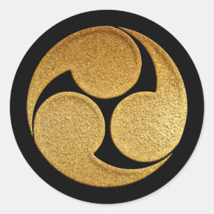 Adesivo Redondo Hidari Mitsu Tomoe Kamon em Dourado