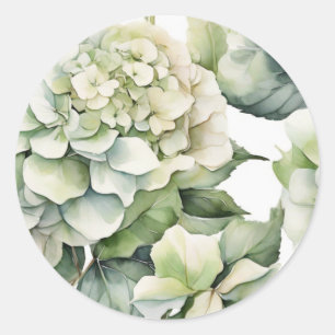 Adesivo Redondo Hídrangas florais de cor branca esverdeada Elegant