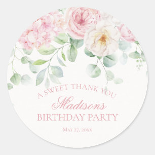 Adesivo Redondo Hidrania Floral Rosa Blooms Círculo de Aniversário