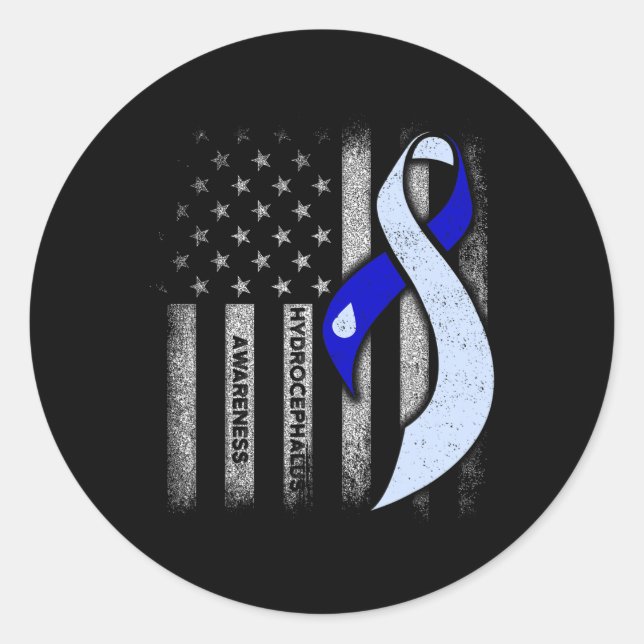 Adesivo Redondo Hidrocephalus Survivor USA Flag Awarness Warrior (Frente)