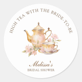 Adesivo Redondo High Tea Pastel Gold Bridal Shower