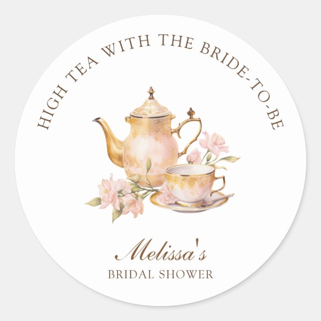 Adesivo Redondo High Tea Pastel Gold Bridal Shower (Frente)