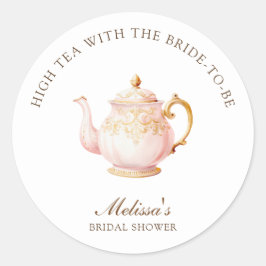 Adesivo Redondo High Tea Pastel Gold Bridal Shower