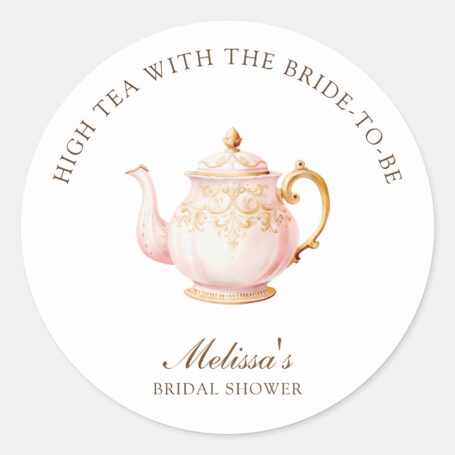 Adesivo Redondo High Tea Pastel Gold Bridal Shower (Frente)