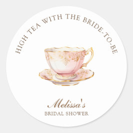 Adesivo Redondo High Tea Pastel Gold Bridal Shower