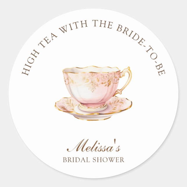 Adesivo Redondo High Tea Pastel Gold Bridal Shower (Frente)