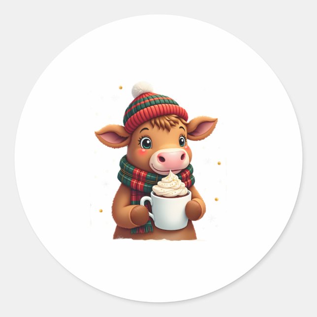Adesivo Redondo Highland Cow Brushstroke Christmas T-Shirt (4) (Frente)