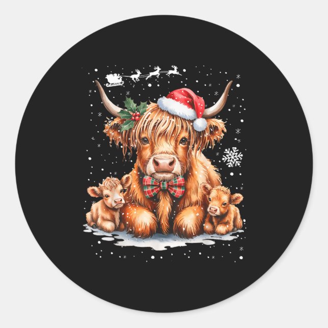 Adesivo Redondo Highland Cow Christmas Outfit Idea Women Xmas High (Frente)