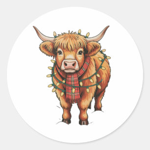 Adesivo Redondo Highland Cow Christmas Xmas Papais noeis Baby Wool