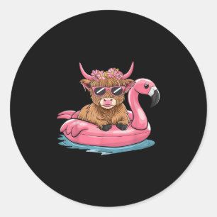Adesivo Redondo Highland Cow Flamingo Floatie Natal Em Julho Su
