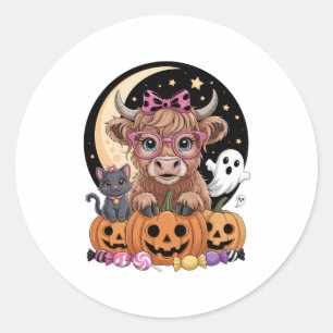 Adesivo Redondo Highland Cow Halloween Spooky Season
