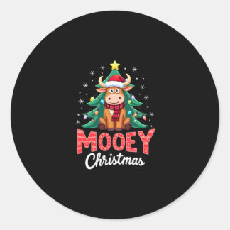 Adesivo Redondo Highland Cow Heifer Santa Hat Mooey Christmas Tree
