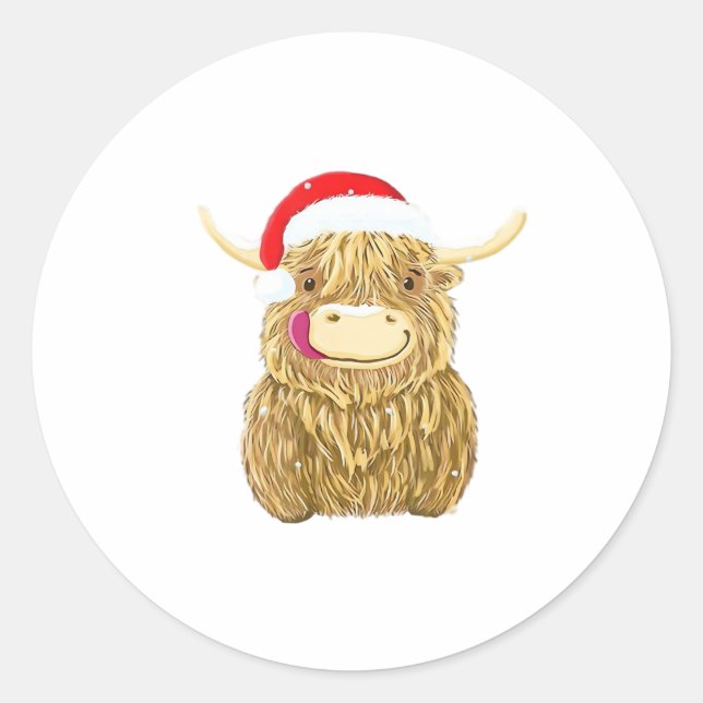 Adesivo Redondo Highland Cow Merry Christmas Snow T-shirt Essentia (Frente)