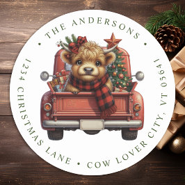 Adesivo Redondo Highland Cow Red Truck Endereço de Natal