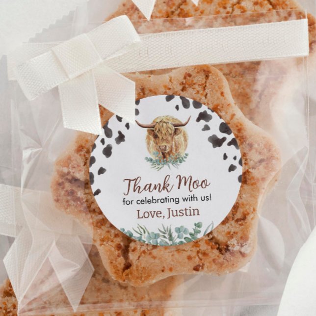 Adesivo Redondo Highland Cow Sticker Labs Aniversário Chá de frald (Criador carregado)