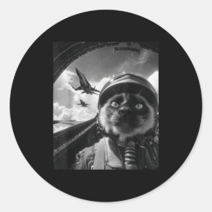 Adesivo Redondo Hilário Gato de Avião a Jato Piloto Selfie Siamesa