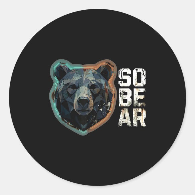 Adesivo Redondo Hilarious Pun Sober Bear SoBear Recovery Sobriety (Frente)