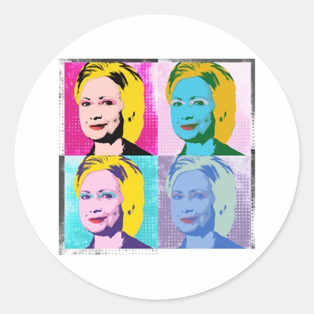 Adesivo Redondo hillary 2016 arte pop - -  (Frente)