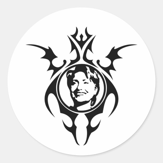 Adesivo Redondo Hillary Clinton design tribal (Frente)