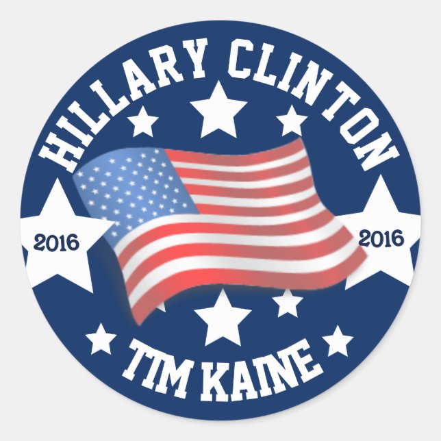 Adesivo Redondo Hillary Clinton e Tim Kaine 2016 (Frente)