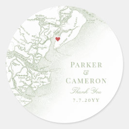 Adesivo Redondo Hilton Head SC Map Elegant Sage Weding Favor