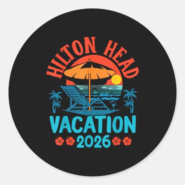 Adesivo Redondo Hilton Head South Carolina 2026 Family Vacation Be (Frente)
