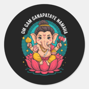 Adesivo Redondo Hindu Ganesha Puja Elefante Deus Índia Meditação Y