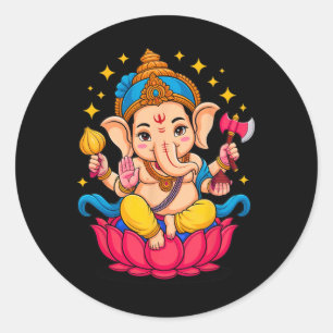 Adesivo Redondo Hindu Ganesha Puja Elefante Deus Índia Meditação Y