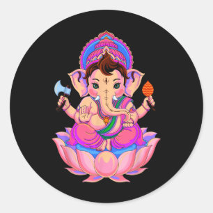 Adesivo Redondo Hindu Ganesha Puja Elefante Deus Índia Meditação Y