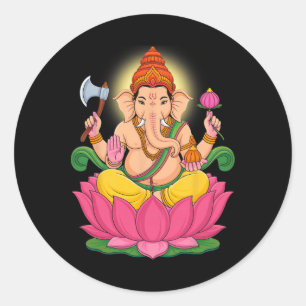 Adesivo Redondo Hindu Ganesha Puja Elefante Deus Índia Meditação Y