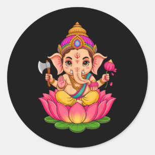 Adesivo Redondo Hindu Ganesha Puja Elefante Deus Índia Meditação Y