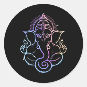 Adesivo Redondo Hindu Ganesha Puja Elefante Deus Índia Meditação Y
