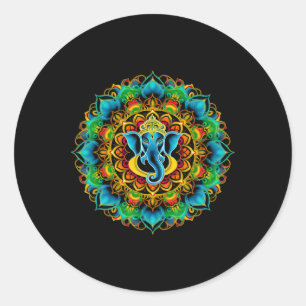 Adesivo Redondo Hindu Ganesha Puja Elefante Deus Índia Meditação Y