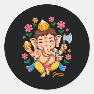Adesivo Redondo Hindu Ganesha Puja Elefante Deus Índia Meditação Y