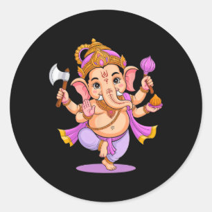 Adesivo Redondo Hindu Ganesha Puja Elefante Deus Índia Meditação Y
