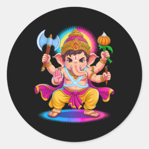 Adesivo Redondo Hindu Ganesha Puja Elefante Deus Índia Meditação Y