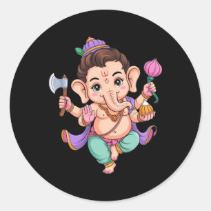 Adesivo Redondo Hindu Ganesha Puja Elefante Deus Índia Meditação Y