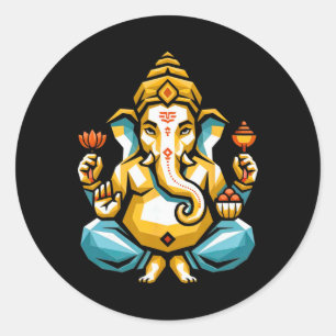 Adesivo Redondo Hindu Ganesha Puja Elefante Deus Índia Meditação Y
